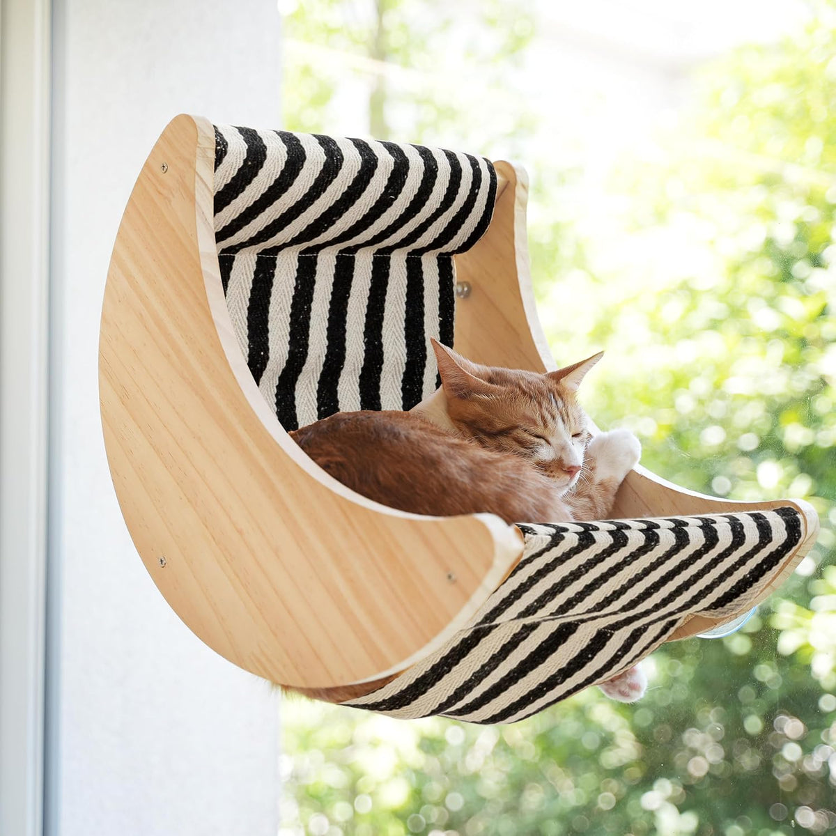 Cat Window Perch, Plywood Moon Bed with 4 Heavy-Duty Suction Cups – Essentials for Cats - stripe