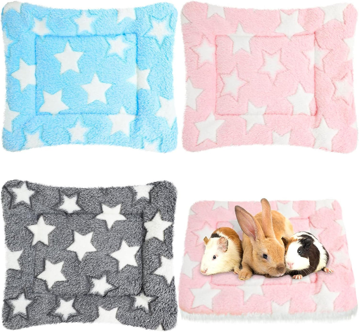 Jetec 3 Pcs Guinea Pig Beds, Fleece Small Animal Mats - Fleece / Star / Blue
