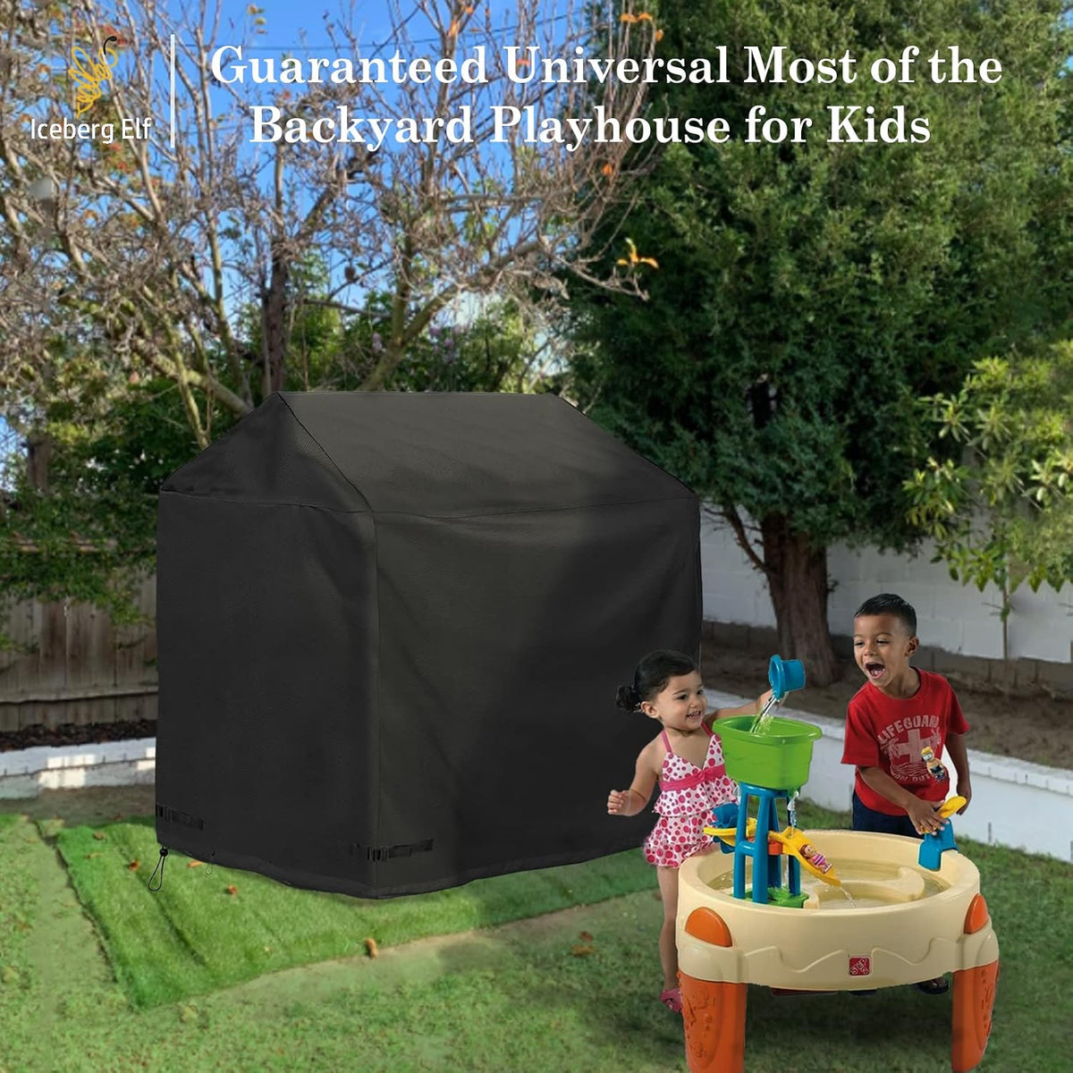 Iceberg Elf black waterproof outdoor playhouse cover with drawstring hem - view 12