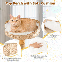 Tangkula Cat Tree Tower, Solid Wood Modern Cat Tower with Top Cattail Basket Bed, Side Perch, Large Platform & Condo, Cute Cat Tree with Scratching Posts for Indoor Cats Large Adult