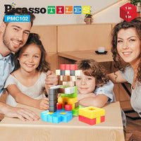 PicassoTiles 102pcs Pixel Magnetic Puzzle Cube 1” Pixel Mix & Match Toys with Ideabook STEM Education Learning Building Block Magnets Construction ToySet Stacking Creative Kit for Kids Age 3+ PMC102