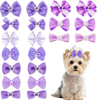 20PCS Cute Dog Hair Bows with Rubber Bands Handmade Mix Style - Purple / Lovely Pattern