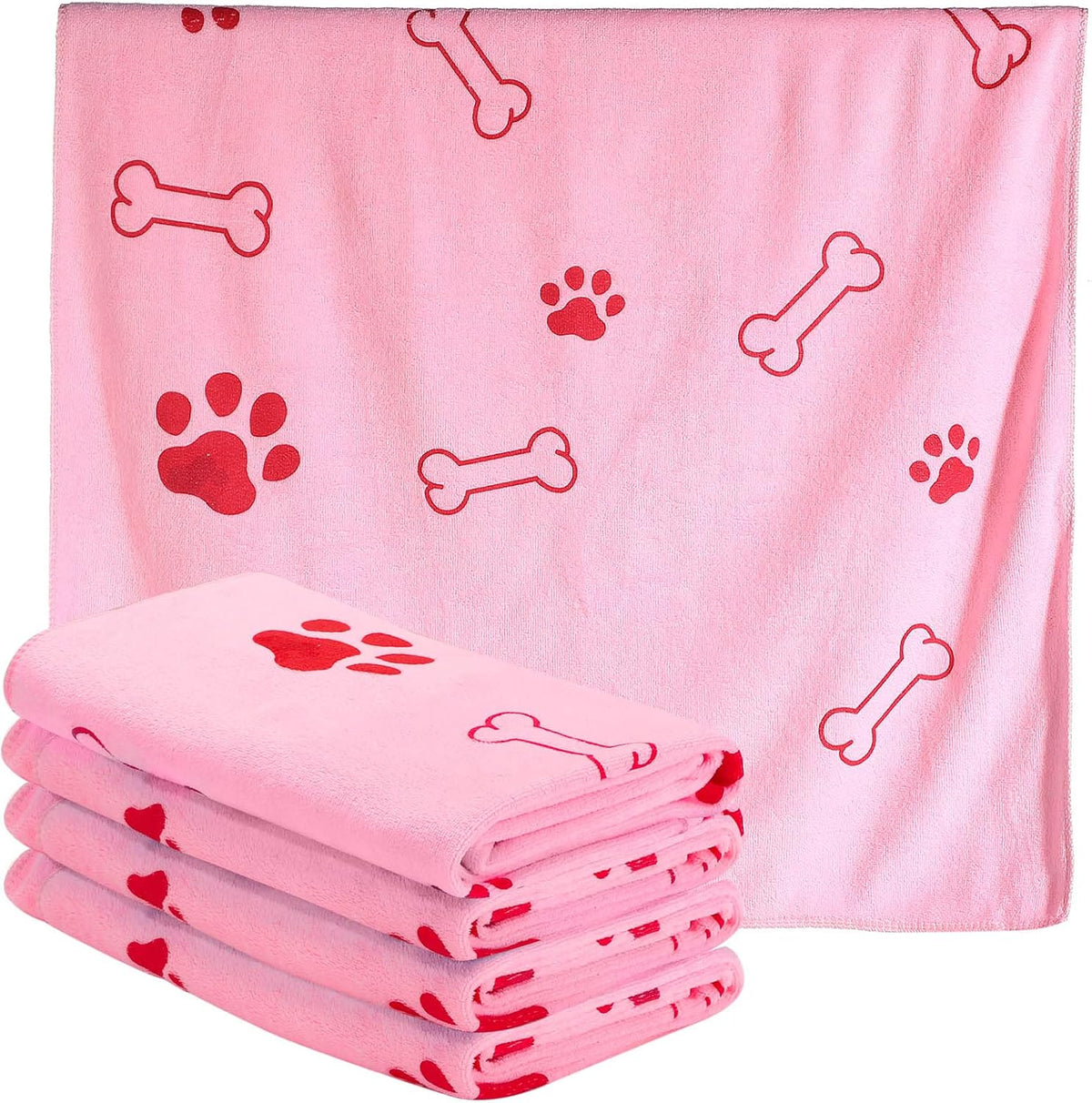 Chumia 4 Pcs Dog Towels for Drying Dog Puppy Bulk Microfiber - 24 x 40 Inch / Pink