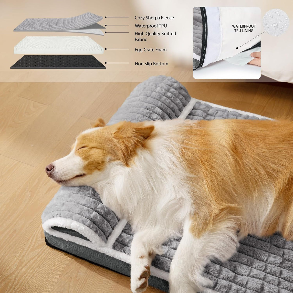 Orthopedic Large Dog Bed Pillow Pet Sofa Bed 36''X24'' Grey – Essentials for Dogs - Grey / 48"L x 30"W x 3.5"Th - image 3