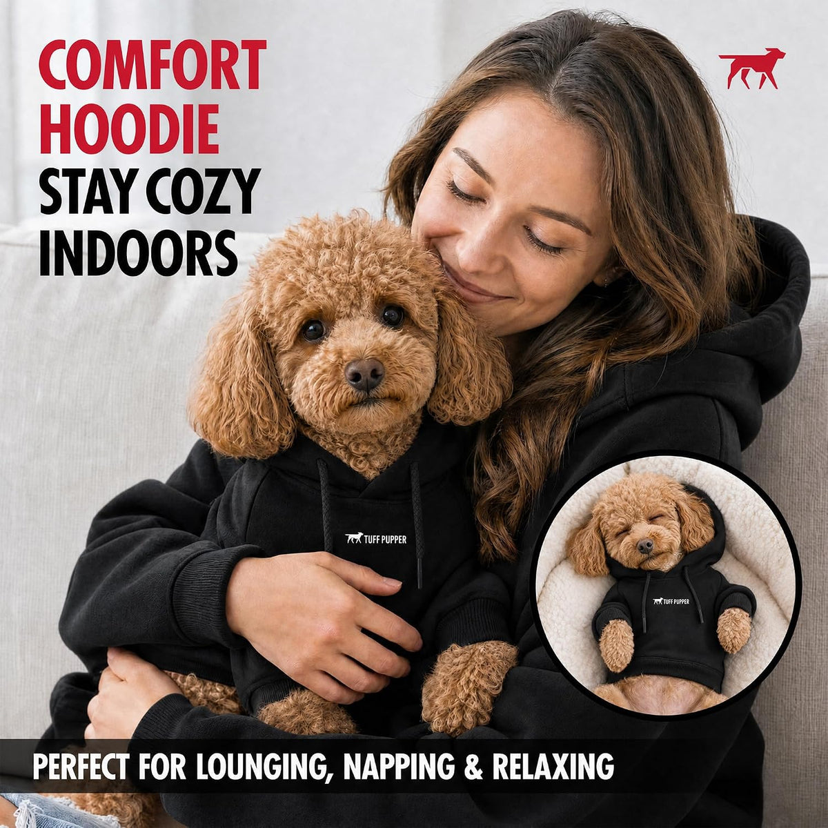 Tuff Pupper Dog Hoodie, Premium Quality Insulated Fabric - Black / Medium (25-40 lbs) - image 4
