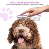 Poodle Pet Dog Combs for Grooming | 2 Pack | Stainless Steel Teeth Easily Remove Dirt | Proper Care Prevents Knots and Mats for Long and Short Haired Pets | Anti-Slip Comfort Grip Handle (Purple)