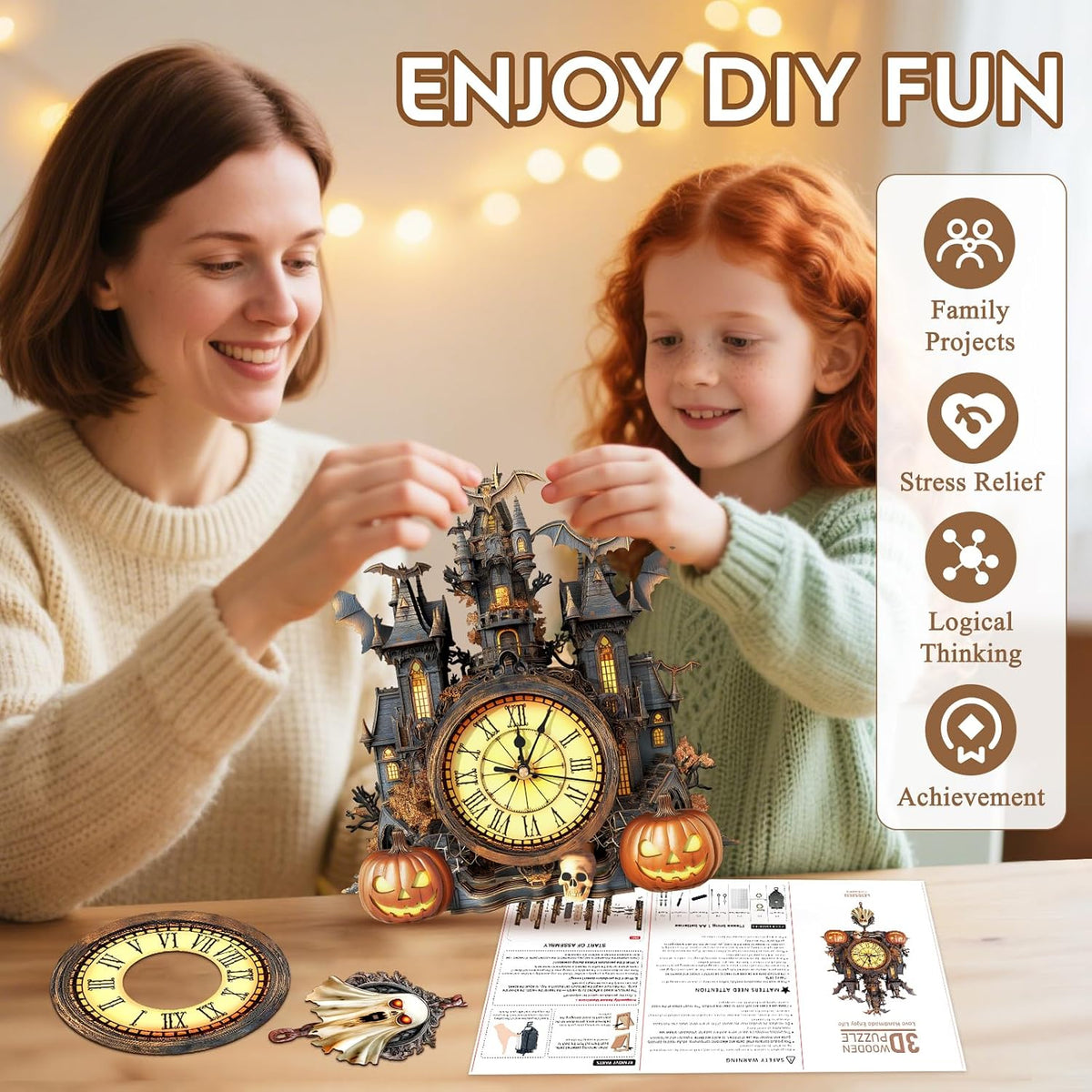 Halloween 3D Puzzles for Adults Halloween Puzzle Clock Adult Craft – Fun for Kids & Family - Halloween Clock - image 3