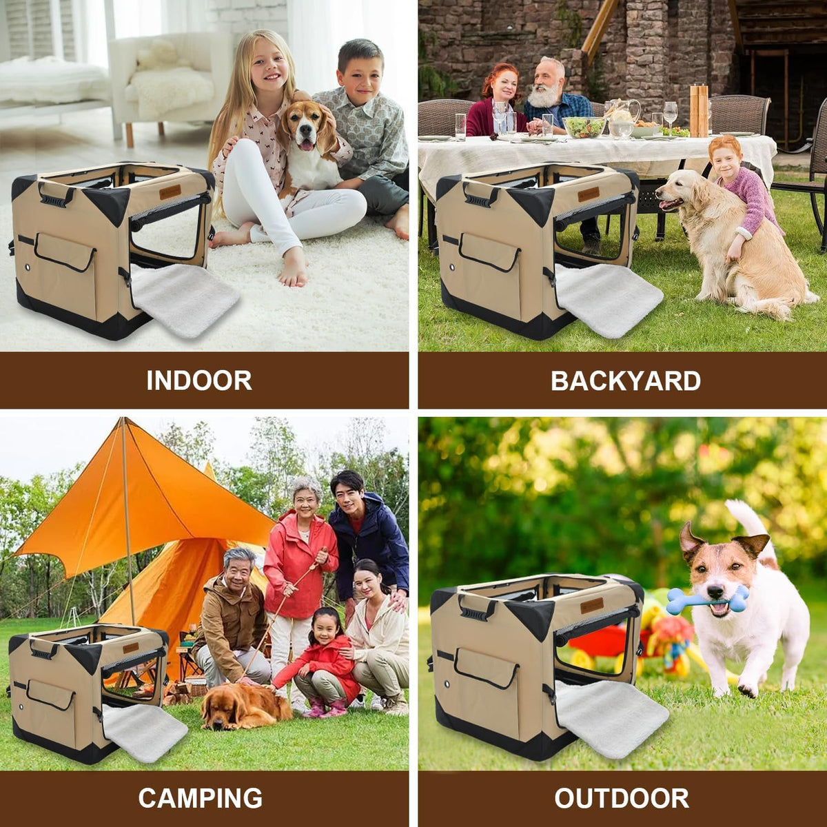 Garnpet 36 Inch Collapsible Soft Dog Crate for Large Dogs - Beige / 36.0"L x 25.0"W x 25.0"H - image 3
