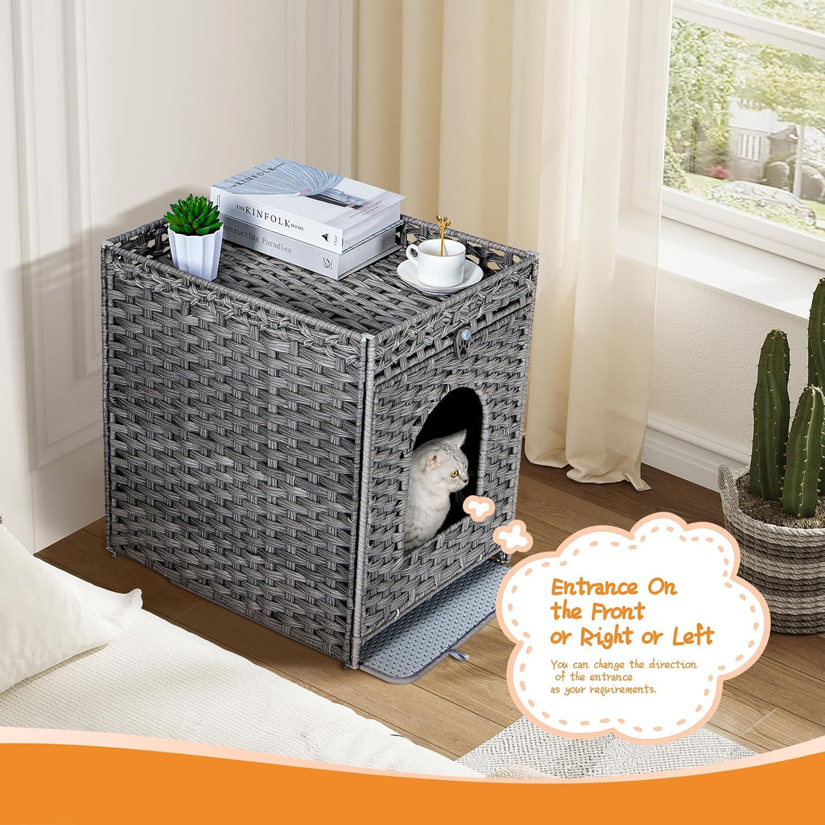 Snughome Cat Litter Box Enclosure Furniture Hidden with Cat Litter Mat - Grey / 20.87"L x 16.93"W x 22.44"H - image 3