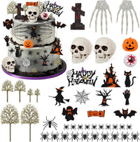 Hooqict 43 piece Halloween cake topper set with sign, tombstone, skulls, trees and spiders - view 10