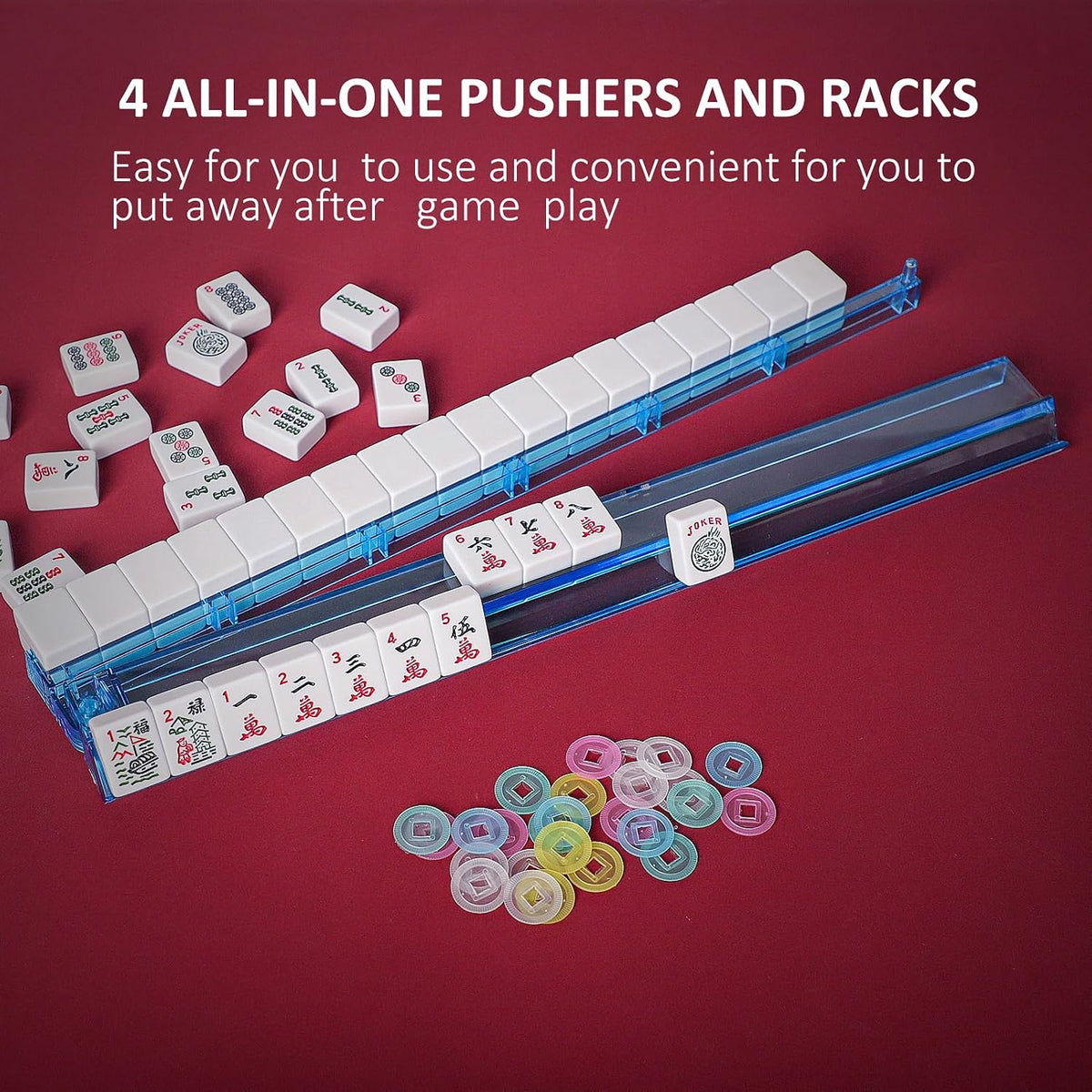 Jongyance American Mahjong Set with Blue Carrying Bag - Red - image 3