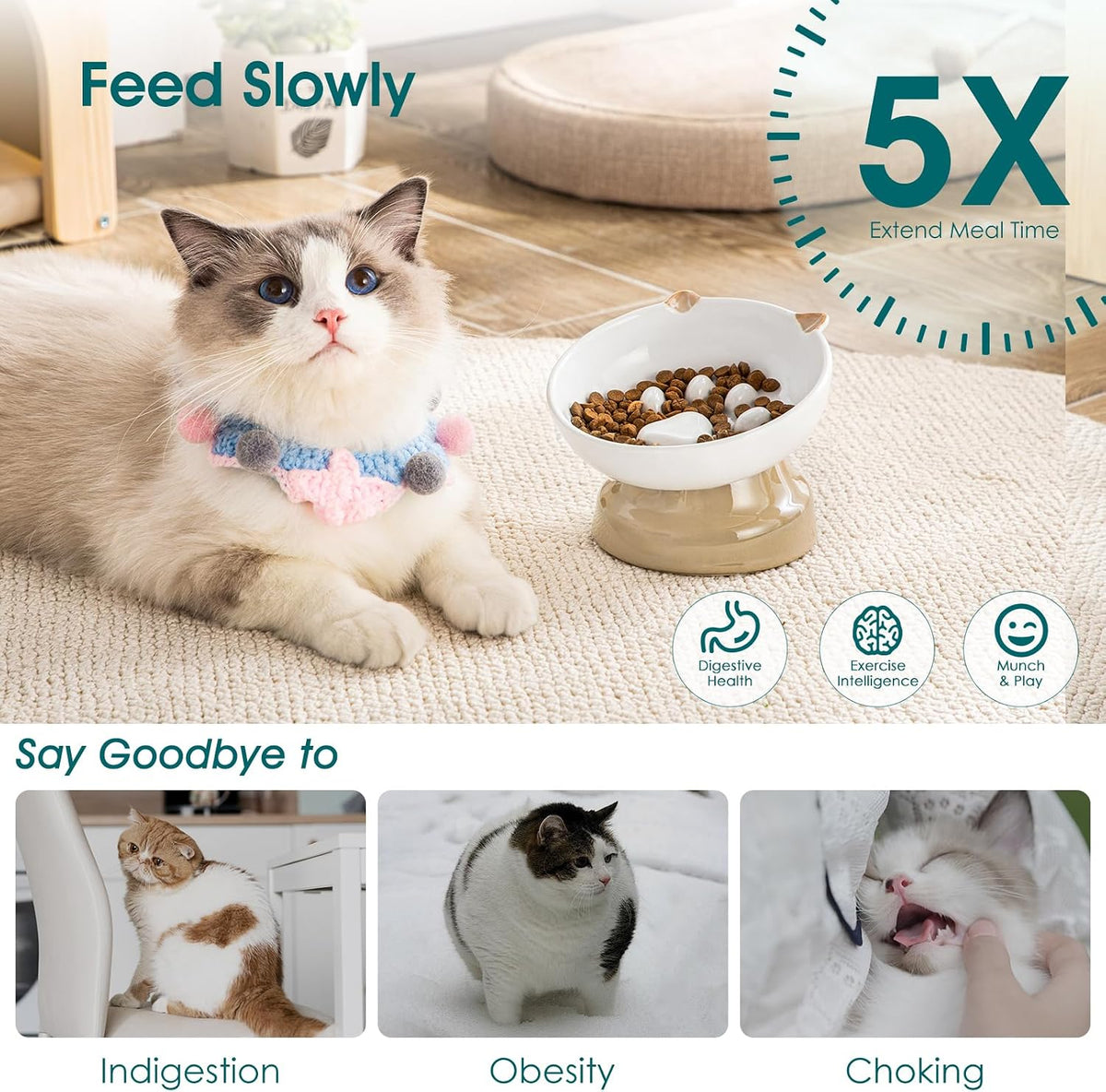 vancasso Slow Feeder Cat Bowls - Brown - image 4