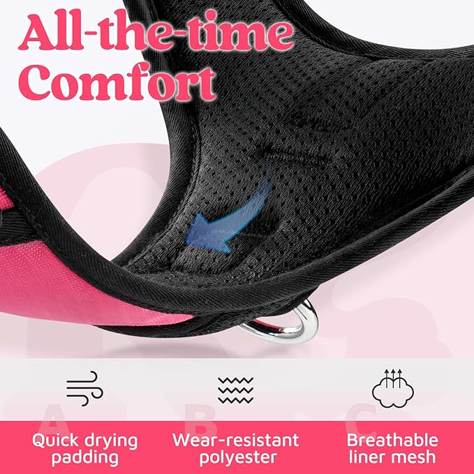 rabbitgoo Dog Harness for Large Dogs, No Pull Pet Vest with 3 Buckles, Adjustable Soft Padded Pet Harness with Easy Control Handle and Reflective Strips, Pink, XL
