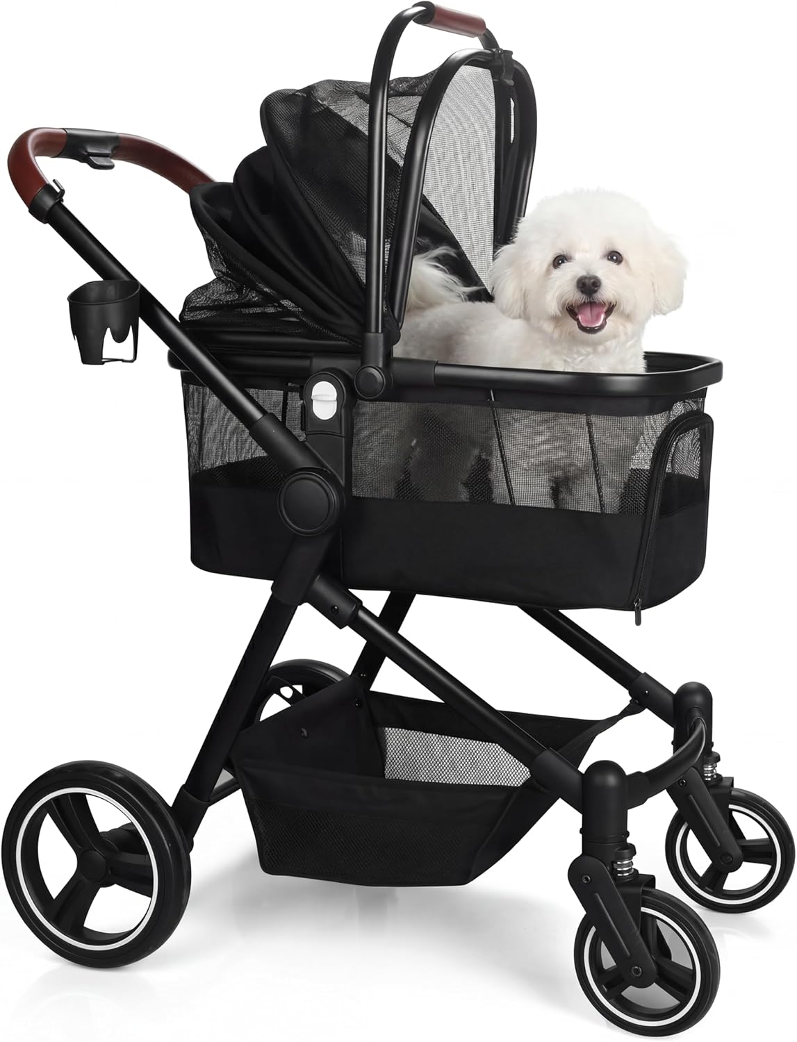 Foldable Double Pet Stroller for 2 Small Medium Cats Dogs – Essentials for Cats - Black / Single