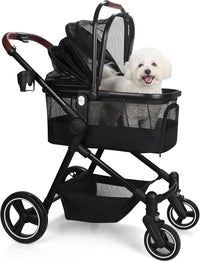 Foldable Double Pet Stroller for 2 Small Medium Cats Dogs – Essentials for Cats - Black / Single