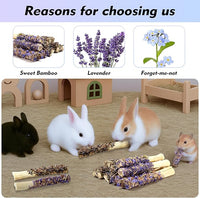 Abizoo Sweet Bamboo Rabbit Chew Sticks Treats and Toys 8Pcs Natural Hay with Forget-Me-Not Lavender for Bunny Guinea Pig Chinchilla Dental Care