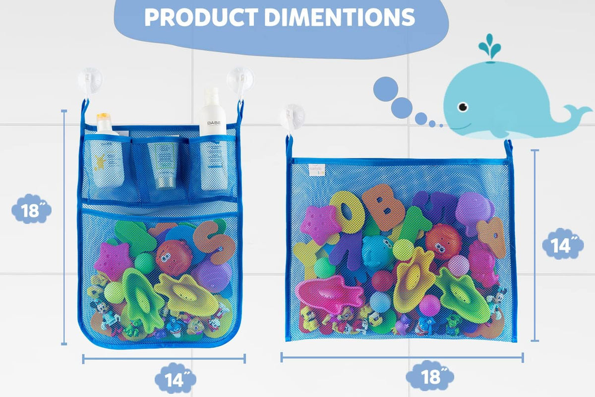 2 x Mesh Bath Toy Organizer + 8 Ultra Strong Hooks - Blue 2-Pack - image 2