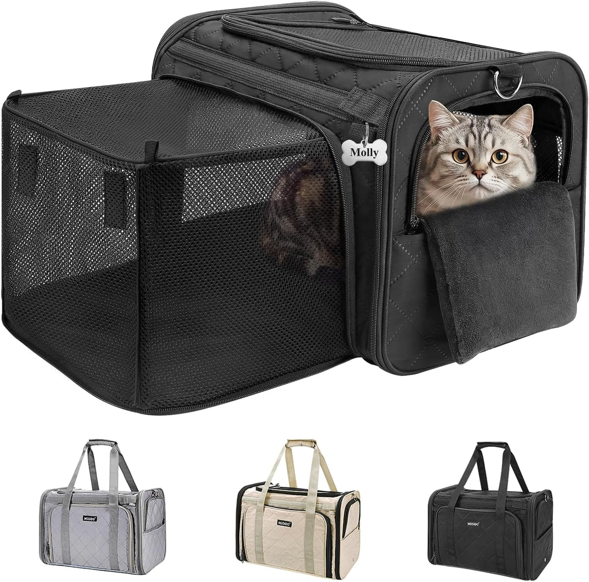 MIDOG Soft Cat Carrier Airline Approved - Black / 17.0"L x 11.0"W x 11.0"H