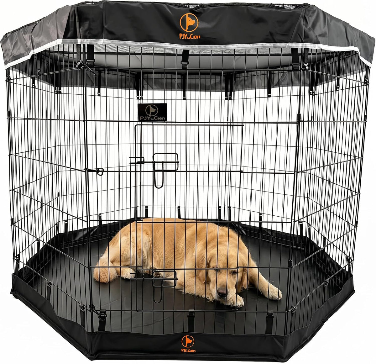 Puppy Playpen with Bottom Pad and Door, 8 Panels 24" H - Black / Large Pen: 42-Inch High / Playpen+Bottom+Top Cover - image 3
