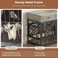 IRONCK 44 inch Large Dog Crate Furniture, Wooden Dog Kennel with Storage Drawers for Medium/Large Dogs, Decorative Dogs Kennel Indoor, Light Ivory