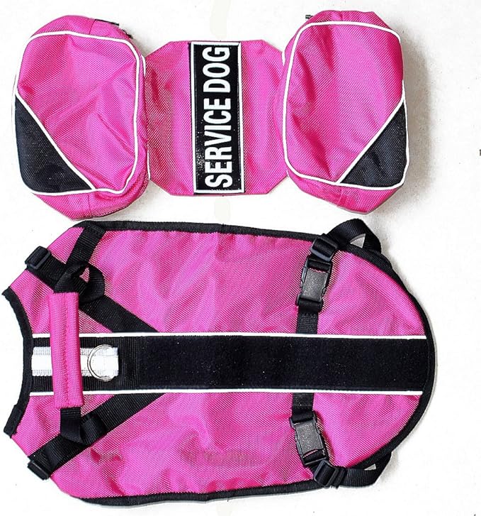 Serijoars Dog Vest Harnesses with Saddlebag Backpack for Camping & Travel - Reflective Hound Hiking Backpack Saddle Bag - Lightweight Vest Harness for Medium & Large Dogs (Hot Pink, M)