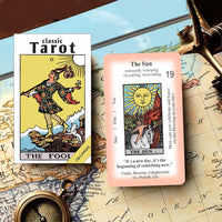 Classic tarot cards for beginners, 78-card black deck with meanings and keywords printed on each car - view 6