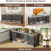 COZPAW 78 Inch Double Dog Crate Furniture, Extra Large Dog Kennel Indoor for Medium Large 2 Dogs, Heavy Duty Dog Cage Chew-Resistant Steel and Wooden Pet House with Removable Divider (Grey)