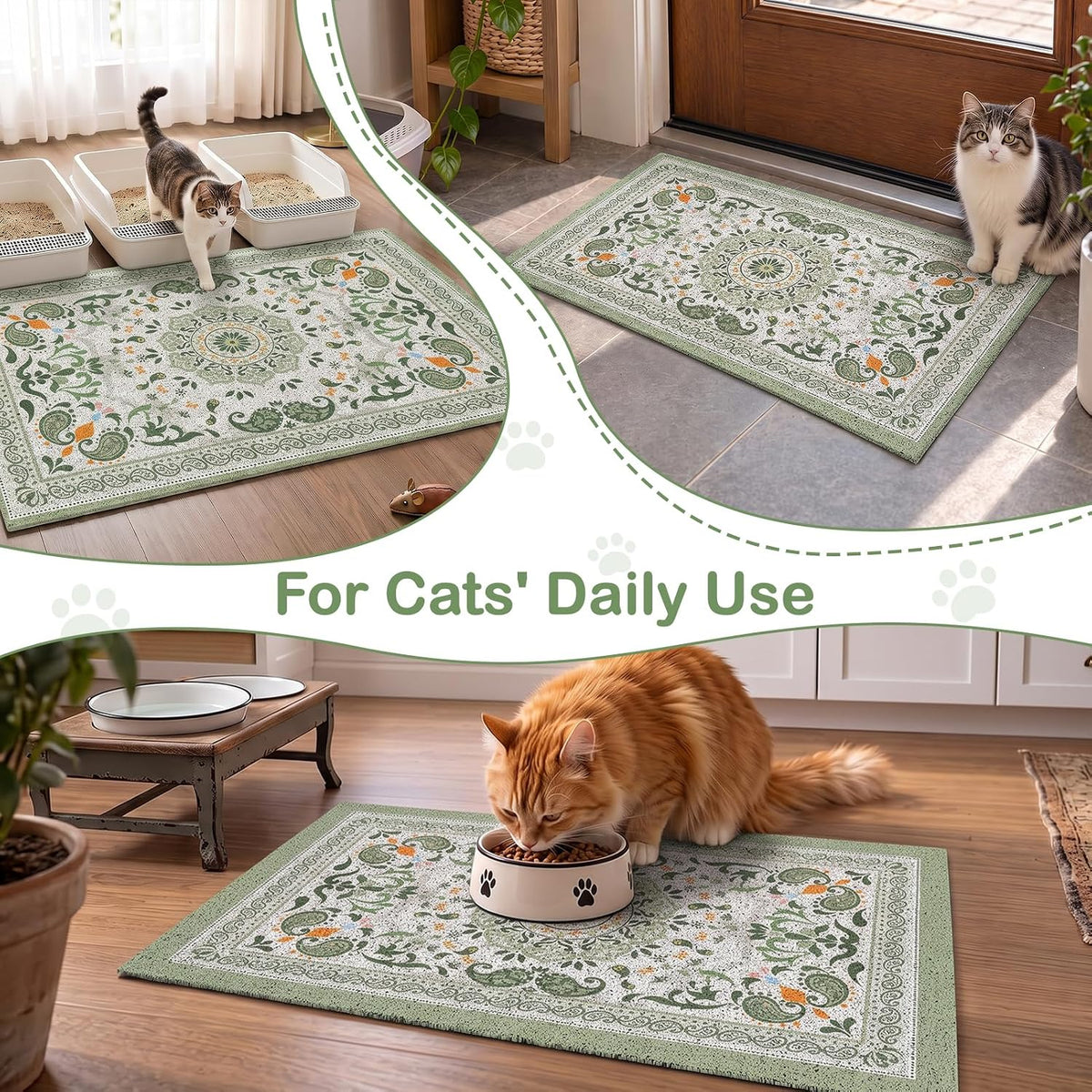 24"x15" Cat Litter Mat Non-Slip Washable Litter Box Mat – Daily Care for Cats - Green Mandala / 40X30in - image 4