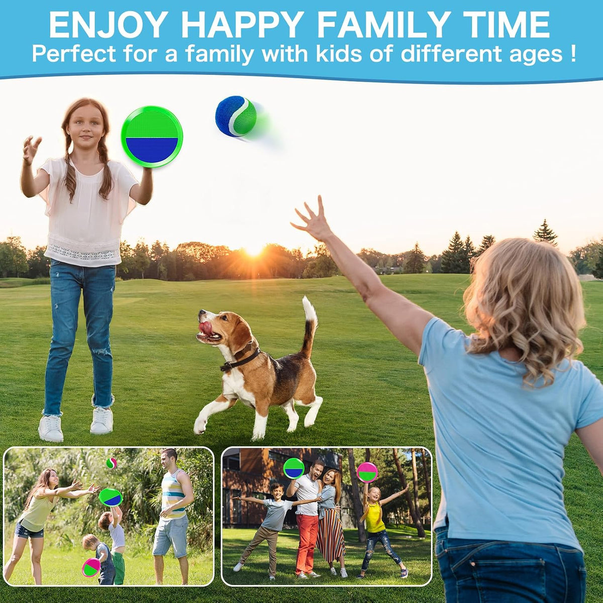 Officygnet ball catch game with pink and green sticky paddles, balls and storage bag - view 6