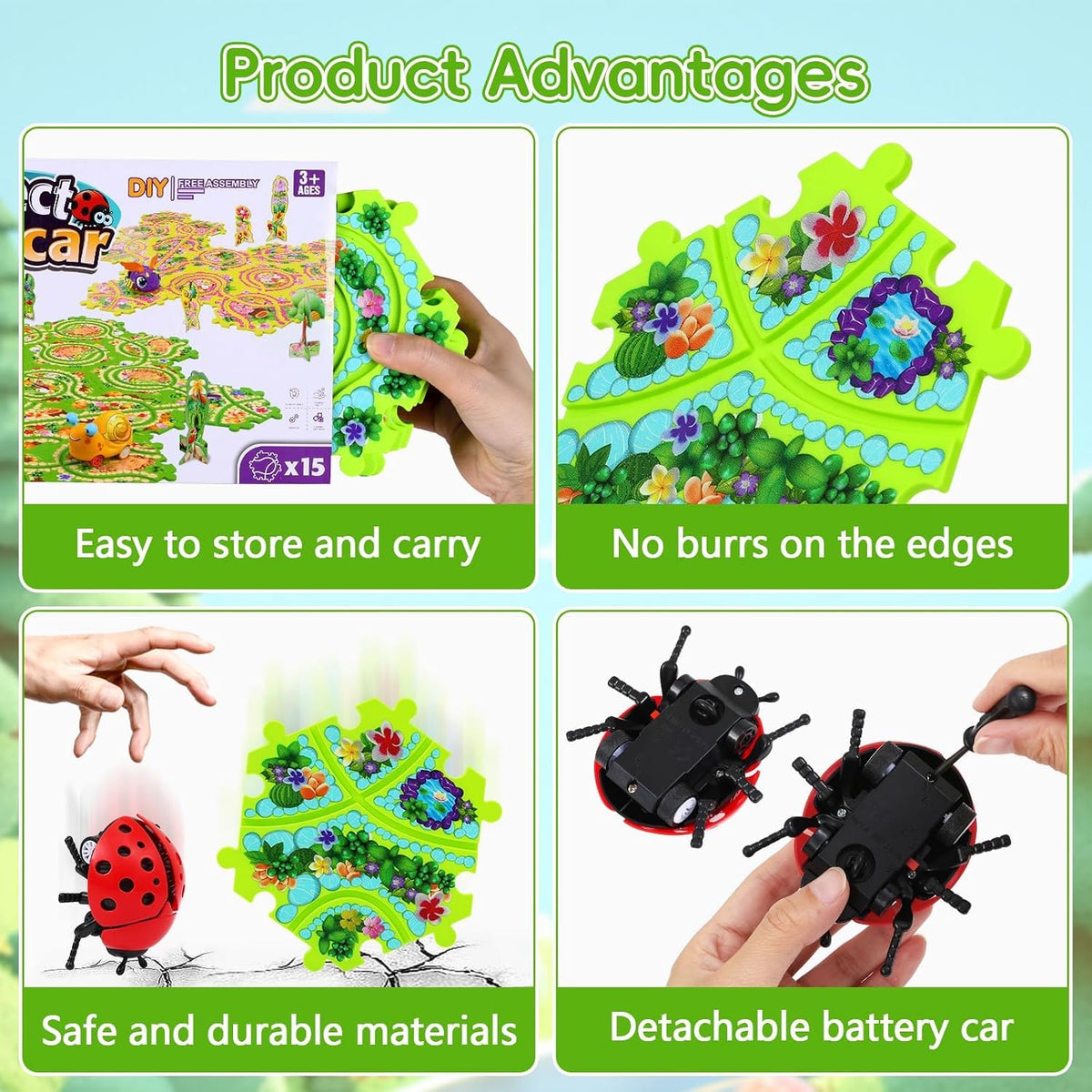 VESPRO 100PCS Car Track Set, 4 Series Puzzle Racer Play Set - 10pcs Insect Puzzle Rail Car - image 4