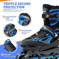 2PM SPORTS Adjustable Inline Skates for Kids, Youth and Adults - Azure & Blue / Large - Youth (4.5-8 US) - image 3