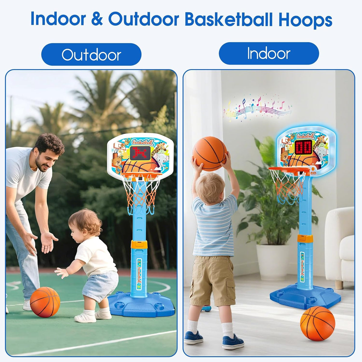 Kids Basketball Hoop, Adjustable Toddler Basketball Hoop Set for Ages 1-3 – Fun for Kids & Family - Multicolor - image 2