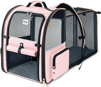 Cat Carrier Backpack, Expandable Pet Carrier with Sun Shade & Full Front Opening, Breathable Mesh - Pink / XL-Mesh Window