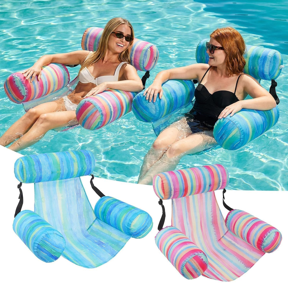 Inflatable Pool Floats Chair - Green & Rainbow