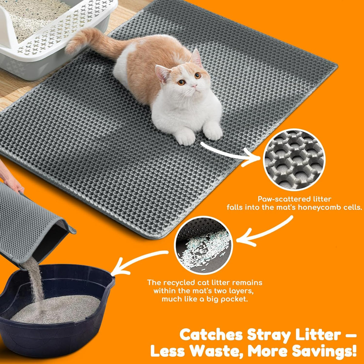 Cat Litter Mat 24"x16", Double Layer EVA litterbox Mat Beige - Dark Grey / Honeycomb-31 x 24 Inches - image 2