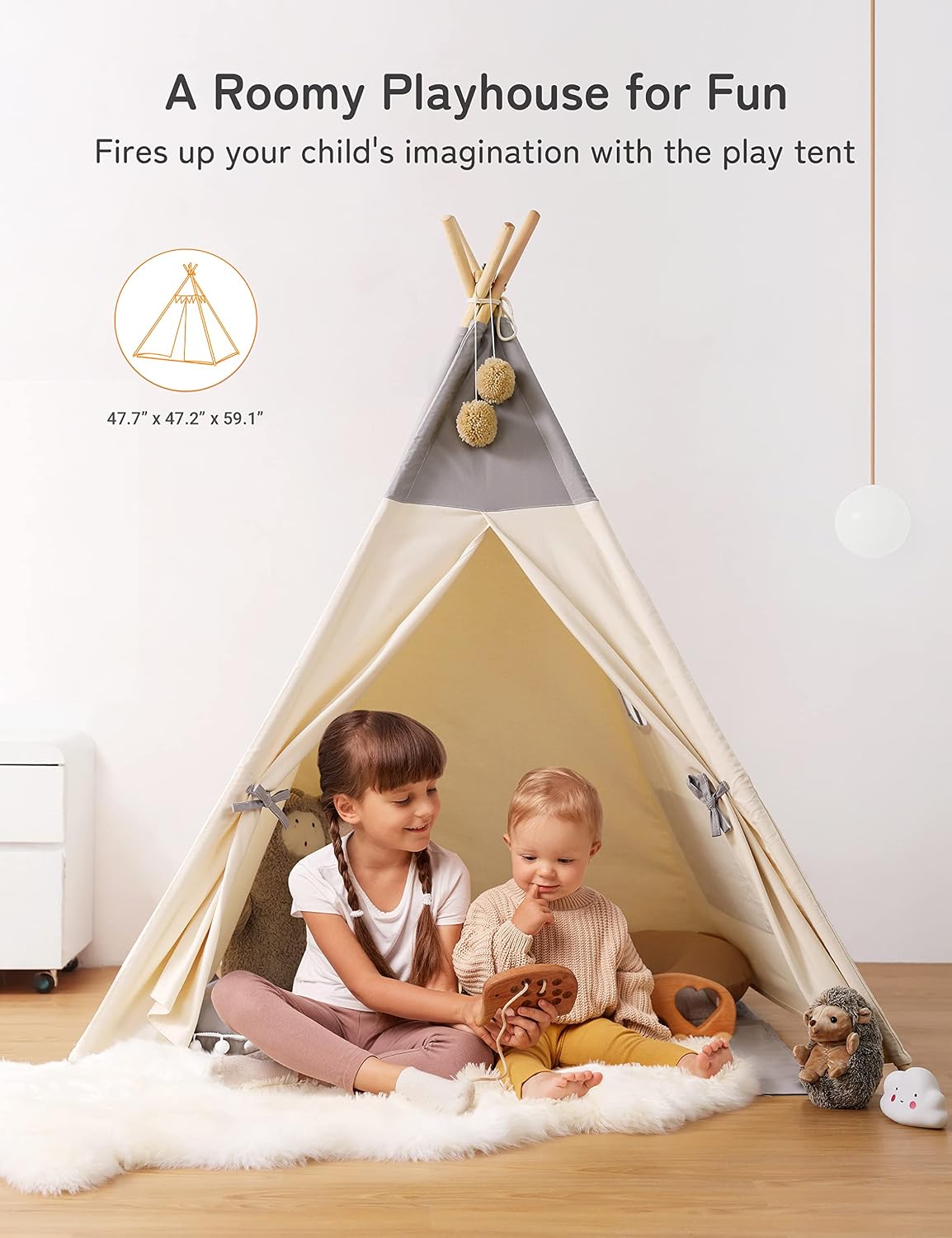 besrey Teepee Tent for Kids - Gray / 47.2 inches x 47.2 inches x 61 inches - image 4