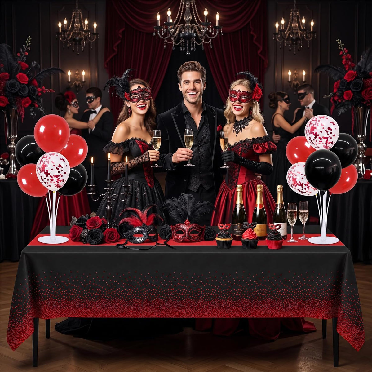 TONIFUL 4 Set Black Gold Balloon Stand Balloon Centerpieces for Table – Fun for Kids & Family - Black Red Red Tablecloth / 4 Set Balloon Stand-Tablecloth - image 3