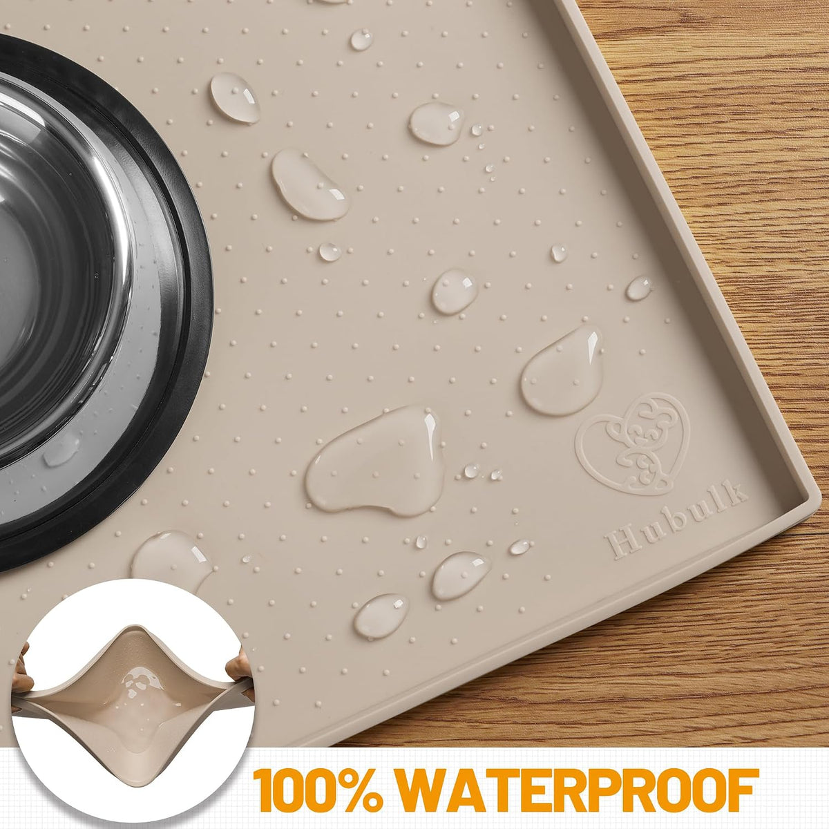 Hubulk Dog Feeding Mat,100% Waterproof Food Grade Silicone Pet Food and Water Bowl - Taupe / 19"l X 12"w - image 4