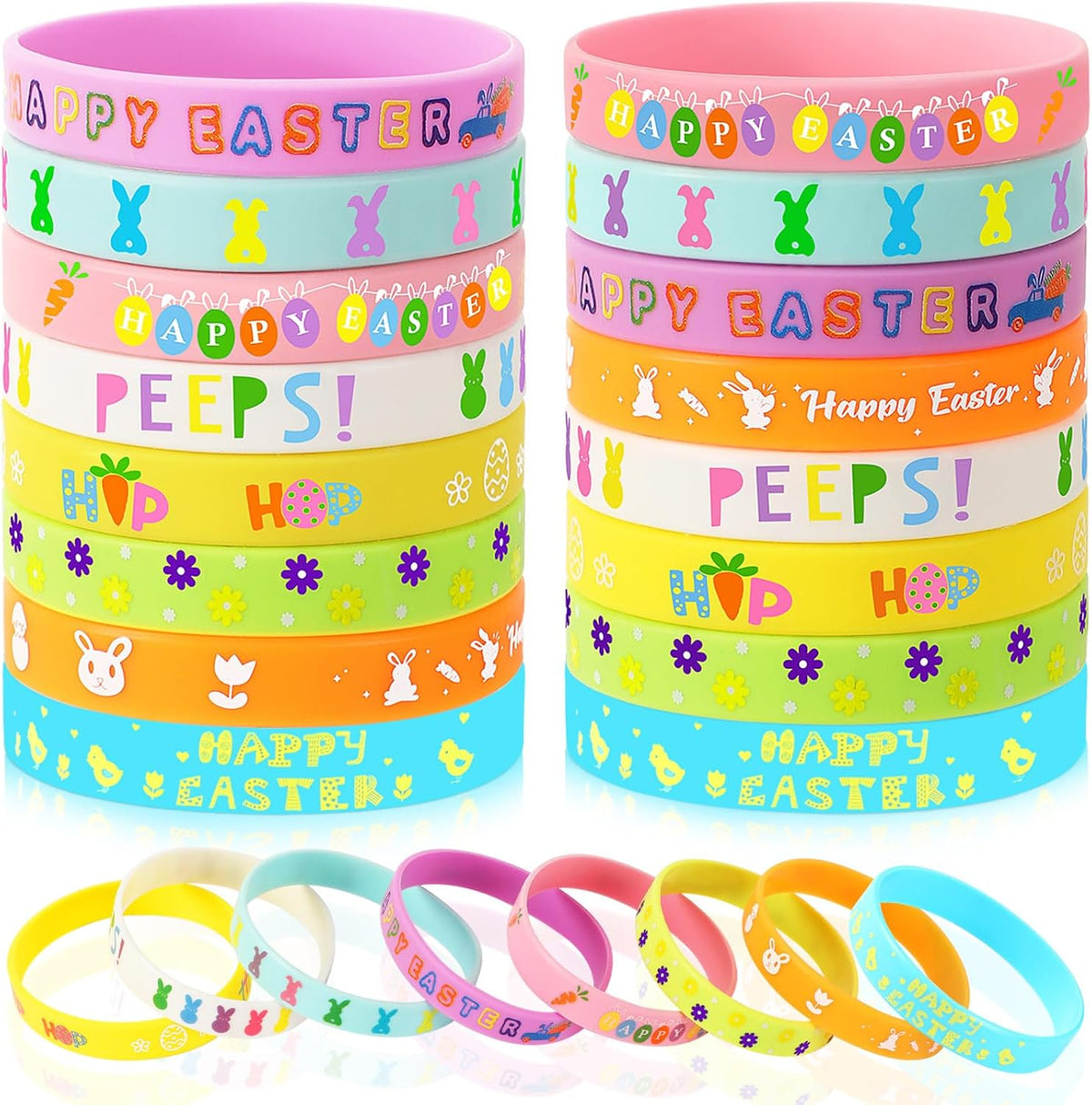 JUNEBRUSHS 24pcs Halloween Silicone Bracelets - Easter Style