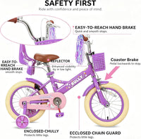 RULLY pink unicorn kids bike with training wheels, front basket, doll seat and streamers - view 16