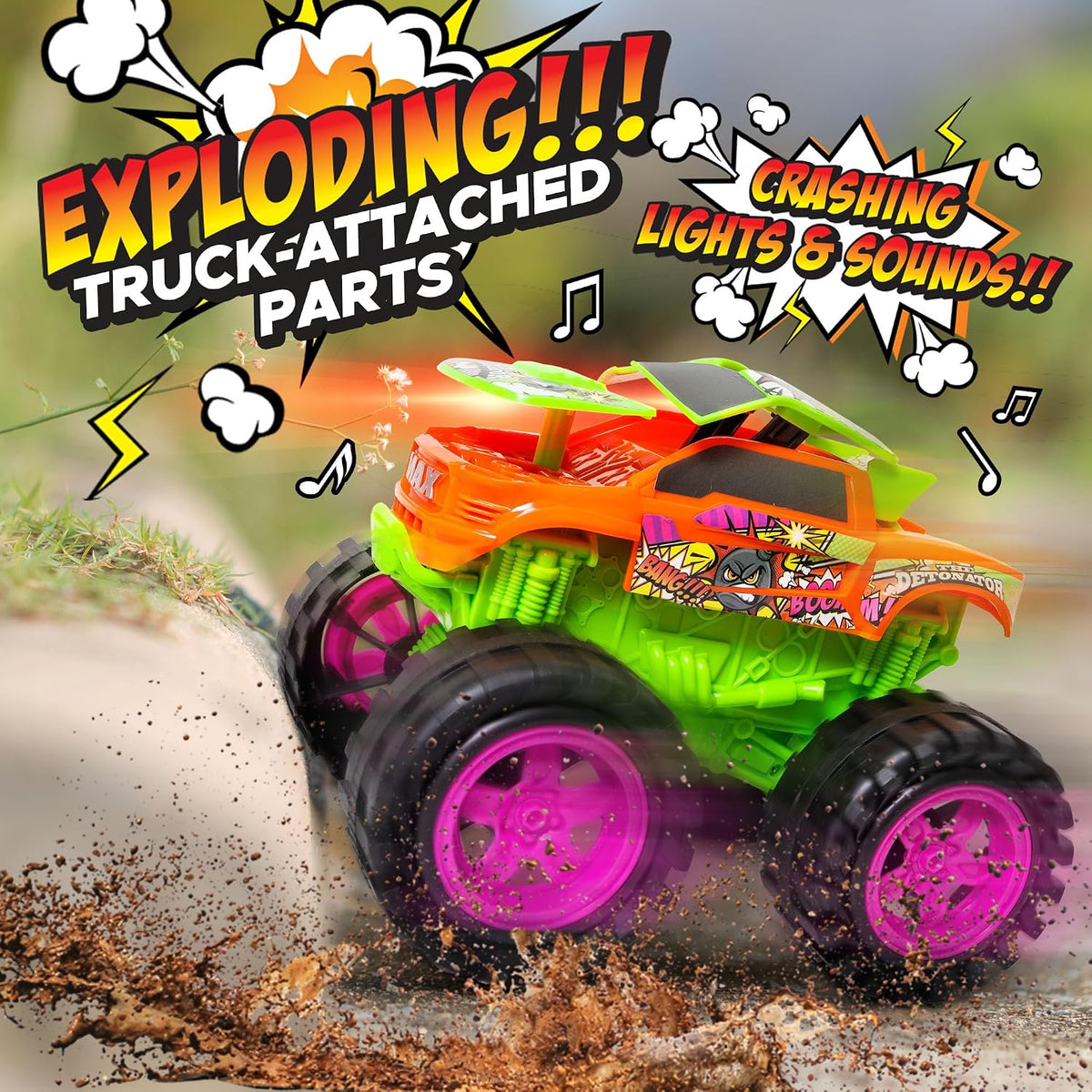 Team Power Exploding Monster Truck Toy with Explosive Crash Sounds - Orange - image 2