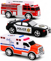 Liberty Imports 3-in-1 True Hero Emergency Rescue Vehicles Kids Toy