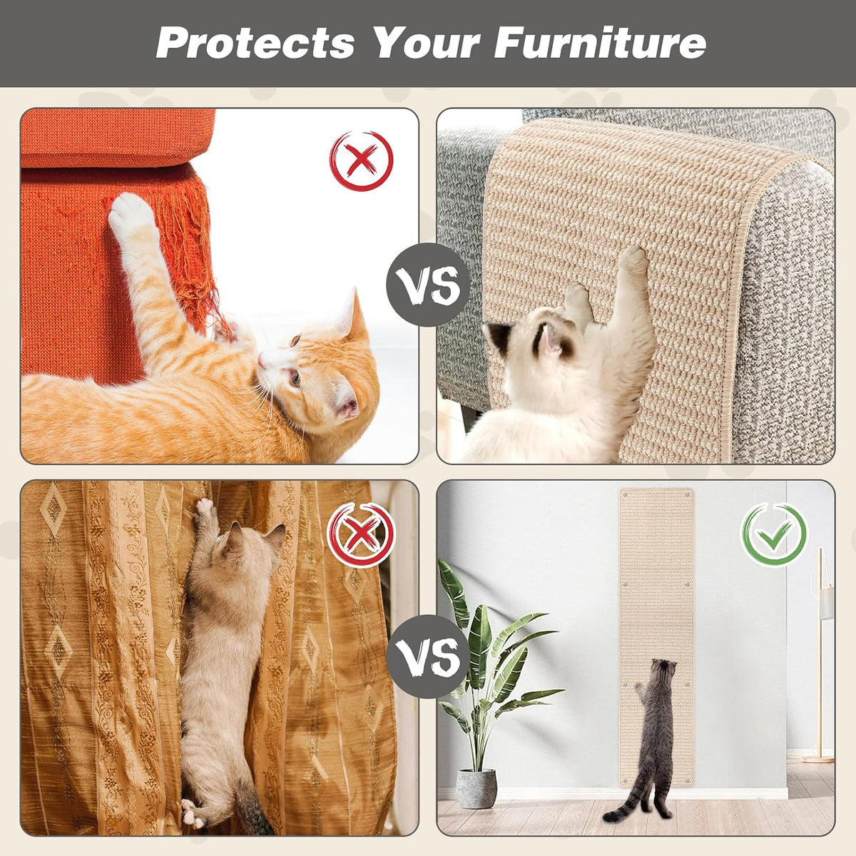 FHTONGE 71x15.8" Thickened Cat Wall Climbing Carpet with 16 Fixed - Oatmeal Color / 71x15.8"(180x40cm) - image 4