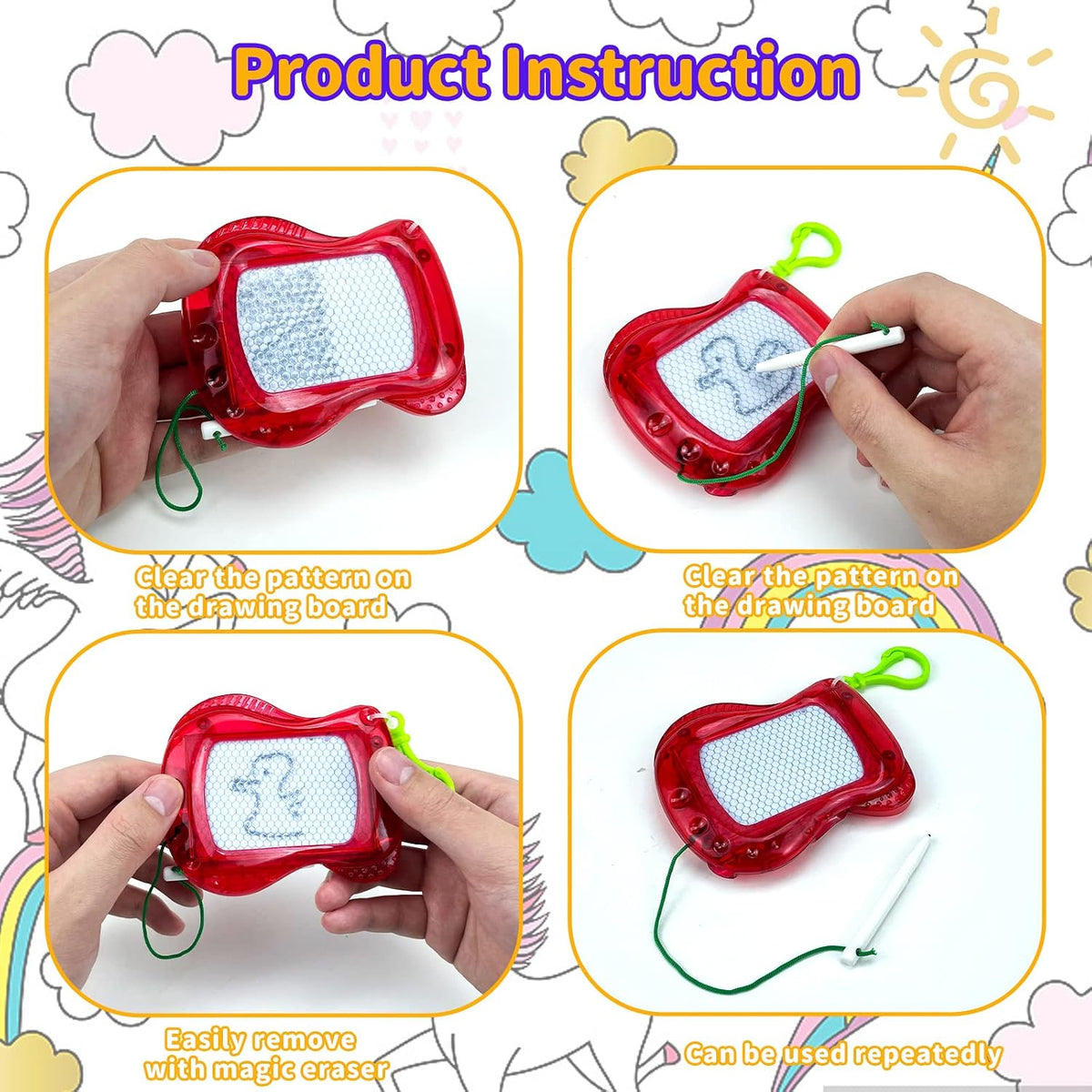 Tcvents 22 pack mini magnetic drawing boards in six colors with stylus and key rings - view 8