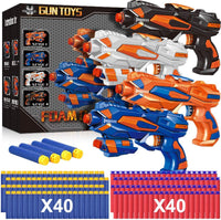 Pokonboy foam dart blaster 2 pack in orange and blue with 60 soft foam darts and wristbands
