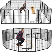 Dog Playpen 32 inch 12 Panels Indoor Dog Pen for Medium/Small Dogs Heavy Duty Metal Dog Fence Outdoor for Yard, Puppy Playpen with Door Portable Pet Fence for RV Camping Yard