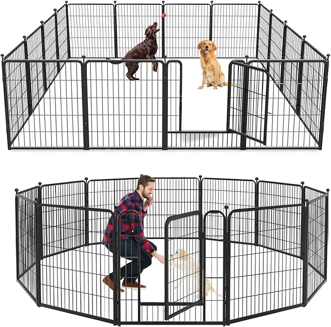 Dog Playpen 32 inch 12 Panels Indoor Dog Pen for Medium/Small Dogs Heavy Duty Metal Dog Fence Outdoor for Yard, Puppy Playpen with Door Portable Pet Fence for RV Camping Yard