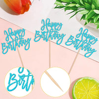 24 PCS Happy Birthday Cupcake Toppers Glitter Picks for Celebrating - Lake Blue - image 3