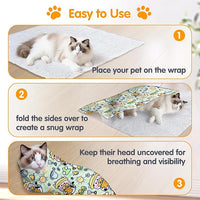 27.6" Large Cat Grooming Wrap, Cat Grooming Supplies, Cat Wrap for Cutting Nails, Self-Adhesive Cat Grooming Bag for Cats Within 15lbs Cat Restraint for Nail Clipping, Medicine Taking(Green)