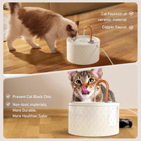 Ceramic Cat Water Fountain, All-Ceramic Body, Pure Copper Spout – Essentials for Cats - Firework Embossed Cat Fountain + 3 Filters + 3 Sponges - image 4